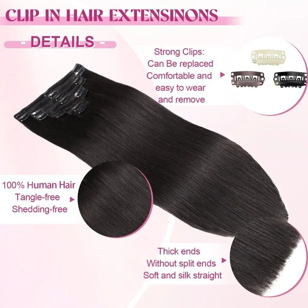 Clip in Hair Extensions Real Human Hair, 20 Inch 105g 100% Remy Human Hair Clip